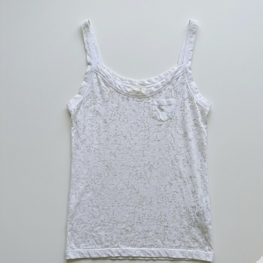 Derek Heart White Burnout Tank Top Sz L Sheer Fairy Textured Summer Y2K Grunge
